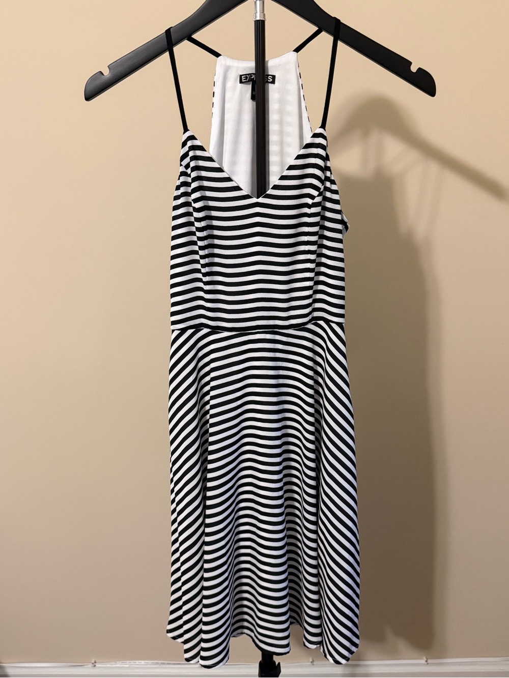 Express Black & White Striped Spaghetti Strap Dress